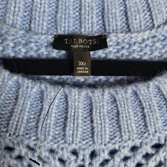 Talbots Wool Blend Sweater Women's 3X Petite Blue Cable Knit Balloon Sleeves New - Picture 5 of 8